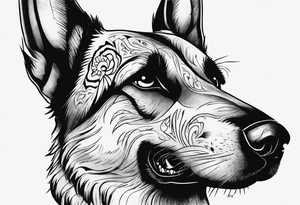 Teethy side profile German shepherd dog tattoo idea
