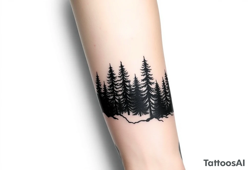 Coniferouse forest silhouette around the forearm a tattoo tattoo idea