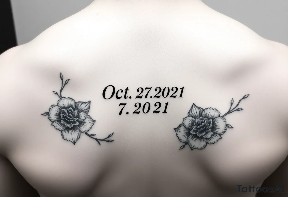 Collar bone placement with October 27, 2021 Roman numeral and October birth flower tattoo idea