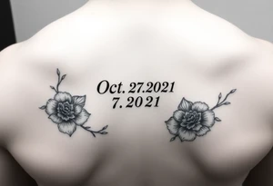 Collar bone placement with October 27, 2021 Roman numeral and October birth flower tattoo idea