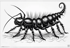 dark style  straight centipede with long legs crawling tattoo idea