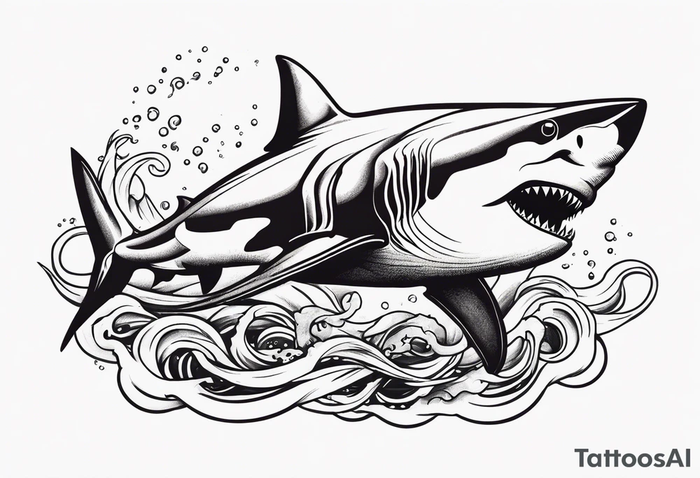 White shark fighting an octopus tattoo idea