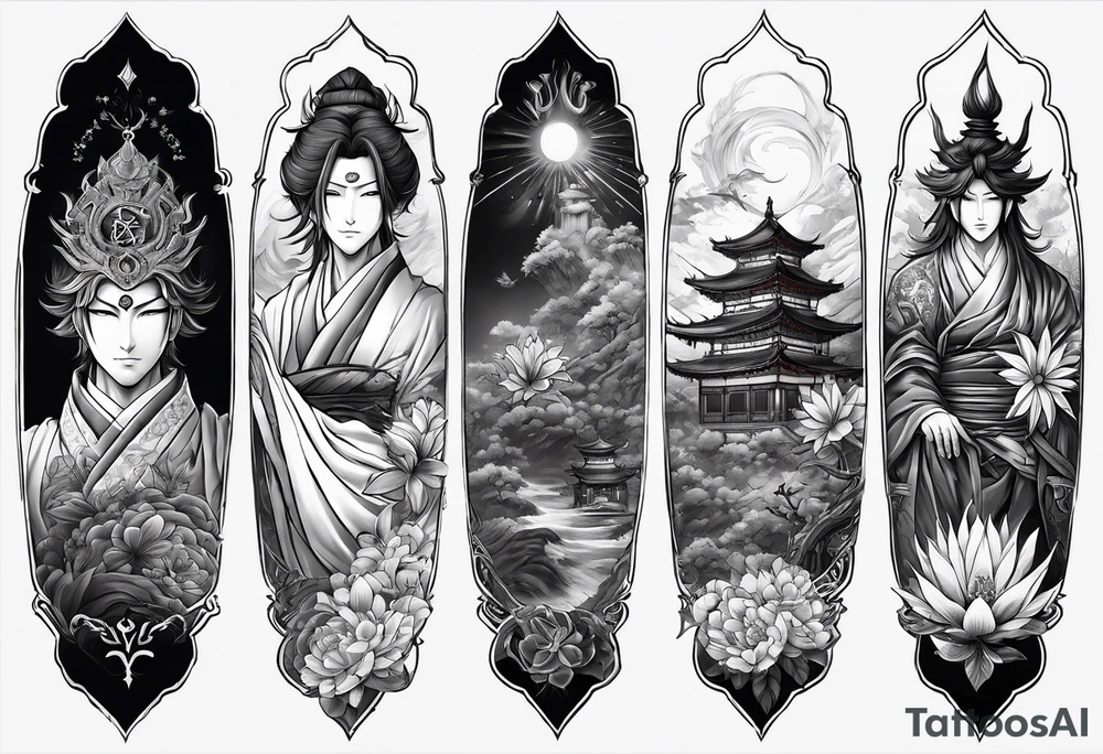 religious sleeve inscribed with the name Aizen and the name Azaias tattoo idea