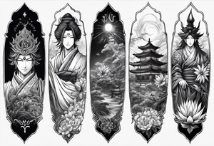 religious sleeve inscribed with the name Aizen and the name Azaias tattoo idea