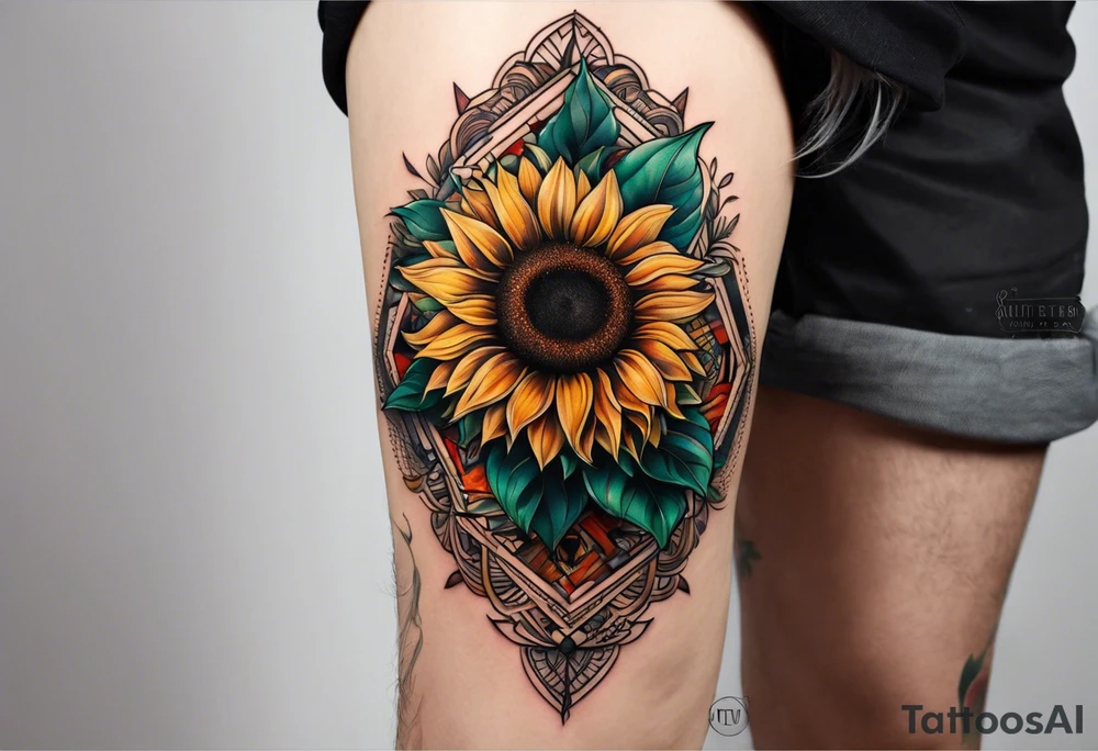sunflower on knee tattoo idea