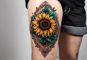 sunflower on knee tattoo idea