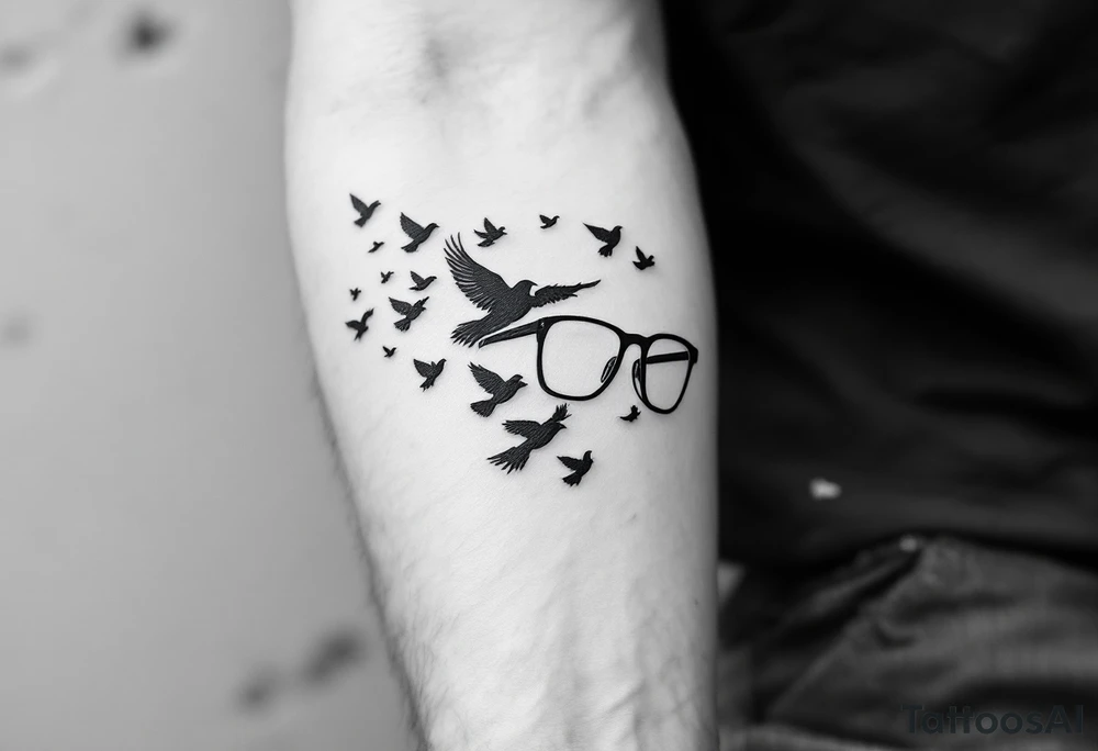 Glasses that turn into birds
The temples of the glasses smoothly turn into a flock of birds, which symbolizes freedom from the limitations that were previously caused by poor eyesight. tattoo idea