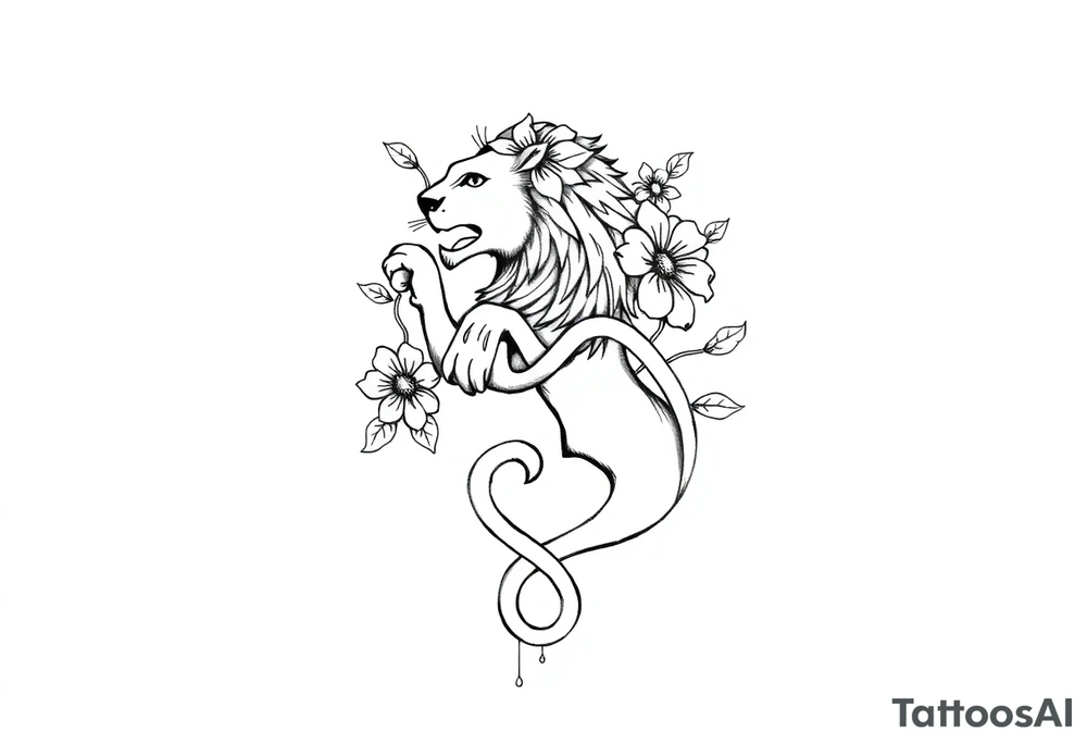 Celtic lion knot with flowers tattoo idea