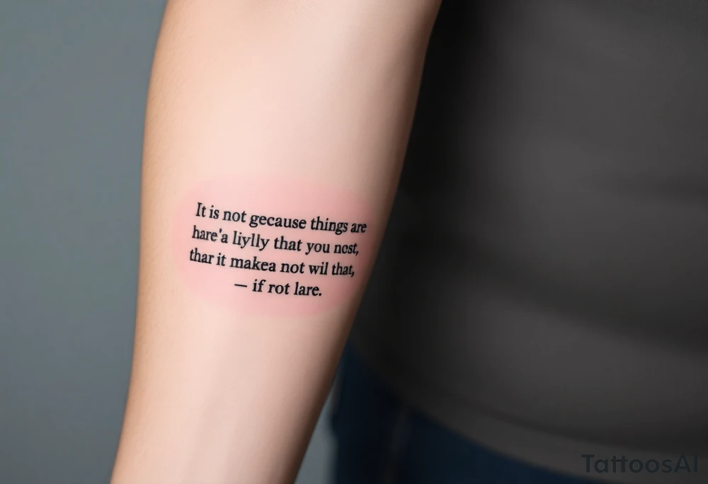 "It is not because things are difficult that we do not dare; it is because we do not dare that they are difficult. Nothing is so difficult as not daring to attempt it. For the things we fear are usually not so difficult once we try them. The mind is its own place, and it can make a heaven of hell, a hell of heaven." tattoo idea
