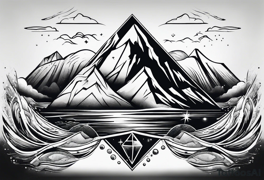 Mountains and ocean waves in a diamond shape tattoo idea