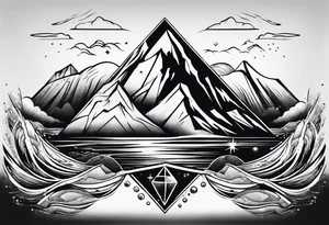 Mountains and ocean waves in a diamond shape tattoo idea