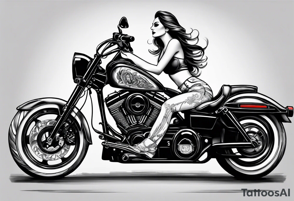 Bikergirl auf Motorrad tattoo idea