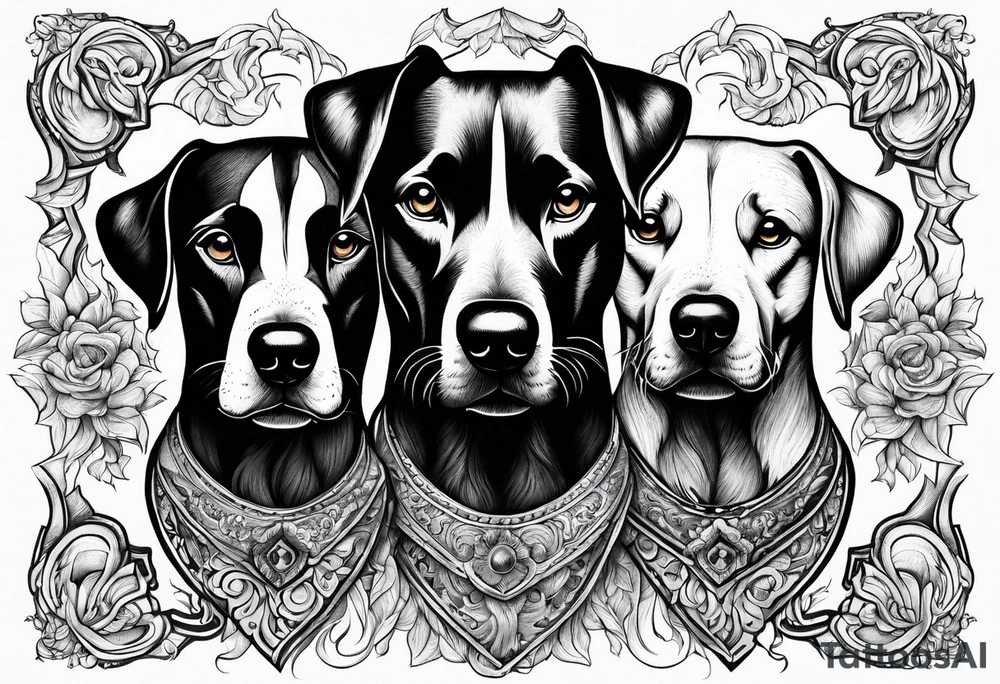 A three headed dog standing in fire tattoo idea