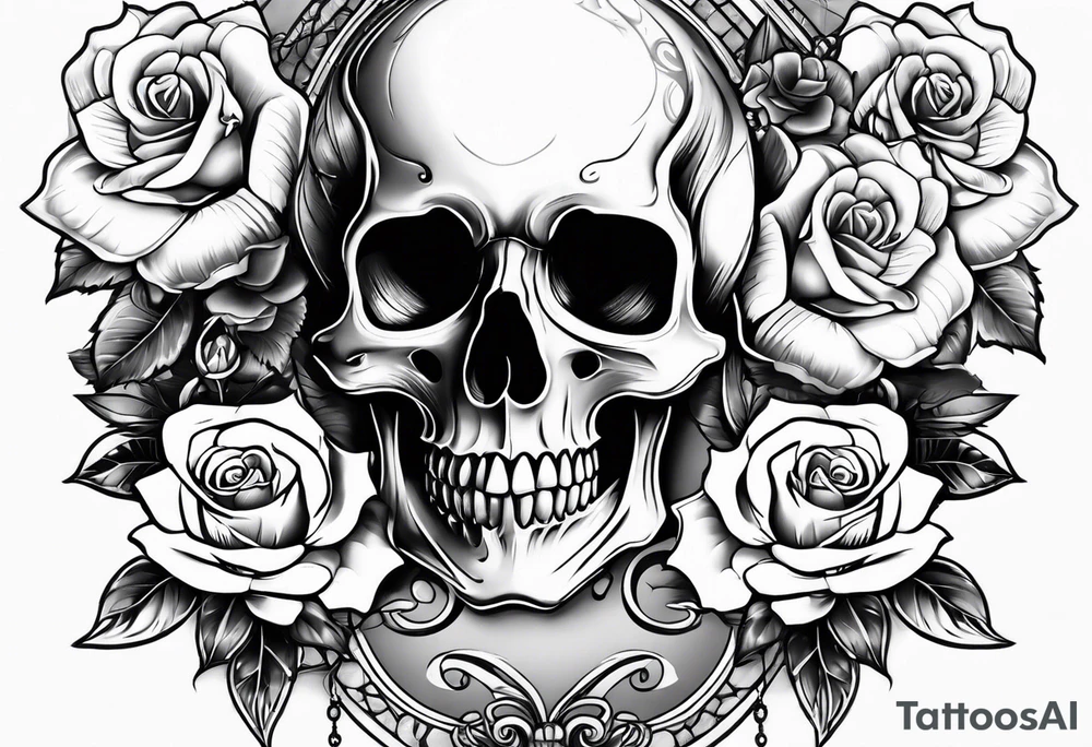 skull and roses tattoo idea