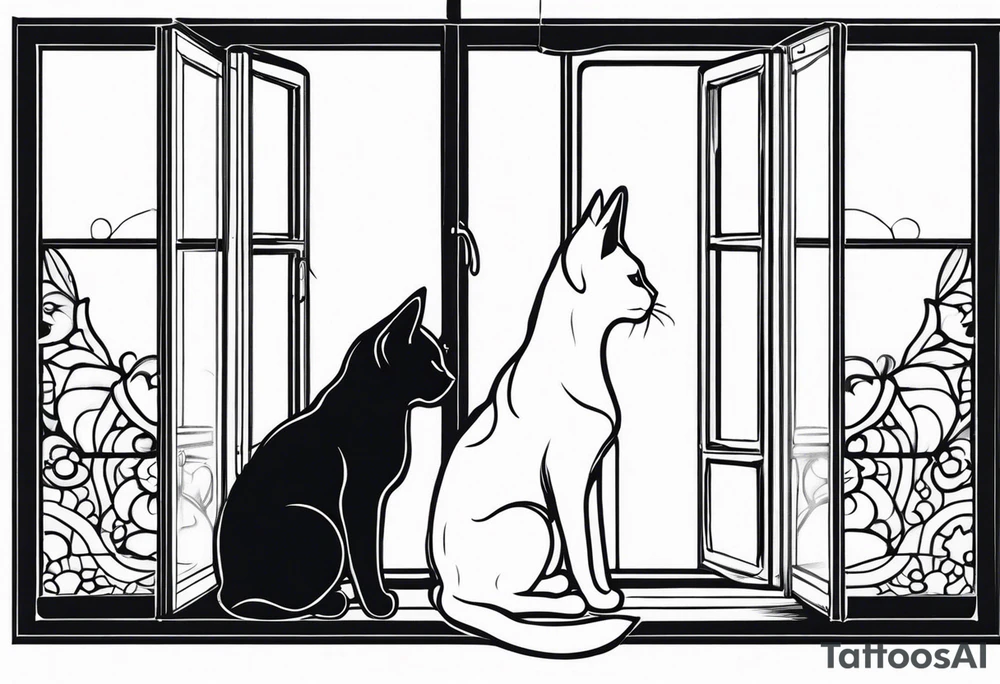 cat and dog looking out window tattoo idea