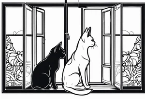 cat and dog looking out window tattoo idea