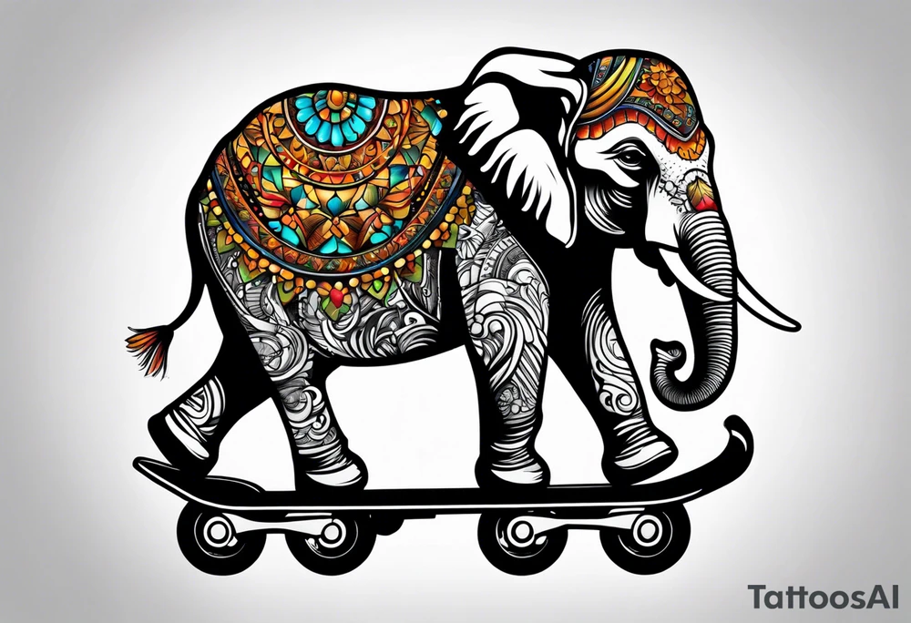 Elephant roller skating tattoo idea