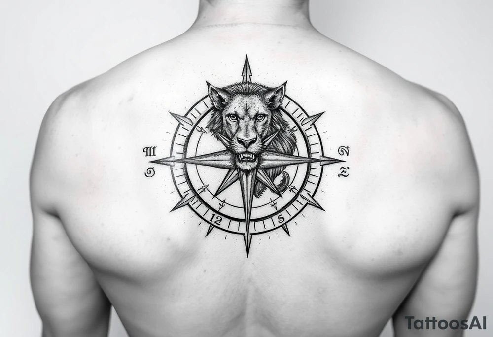 Compass lion illuminati tattoo idea
