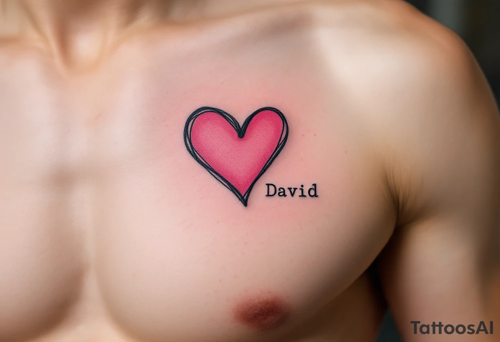 A simple black-outline heart with shaded pink filling and David in neat block letters. tattoo idea