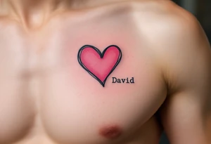 A simple black-outline heart with shaded pink filling and David in neat block letters. tattoo idea