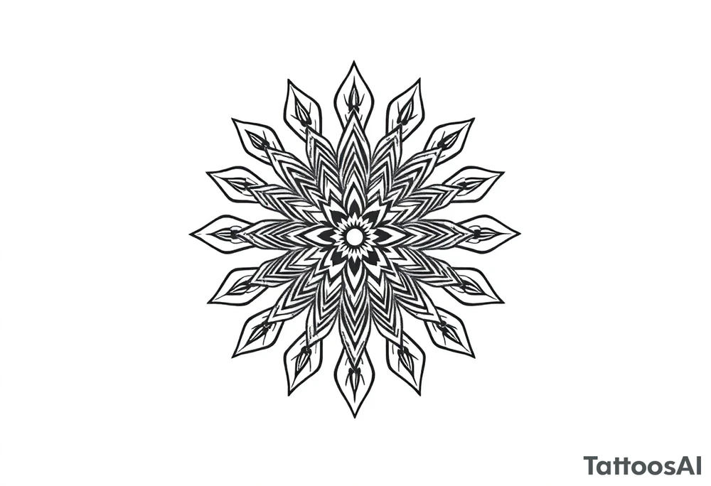 spiritual bold line feather mandala indian tattoo idea