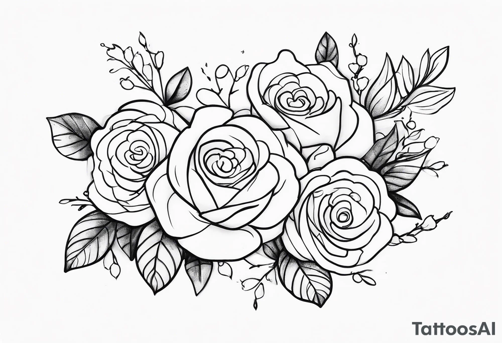 Alaina in cursive with small roses around it on left pec tattoo idea