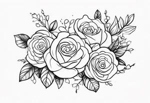 Alaina in cursive with small roses around it on left pec tattoo idea