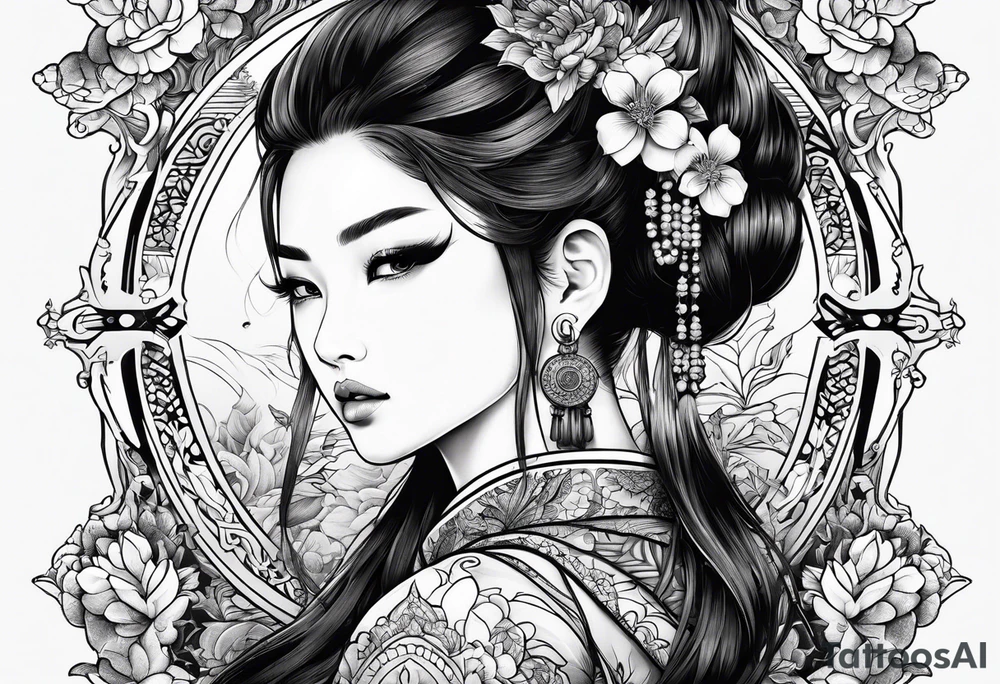small ornate woman warrior floral  tattoo tattoo idea