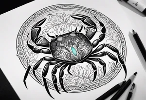 Zodiac crab inside life tree tattoo idea