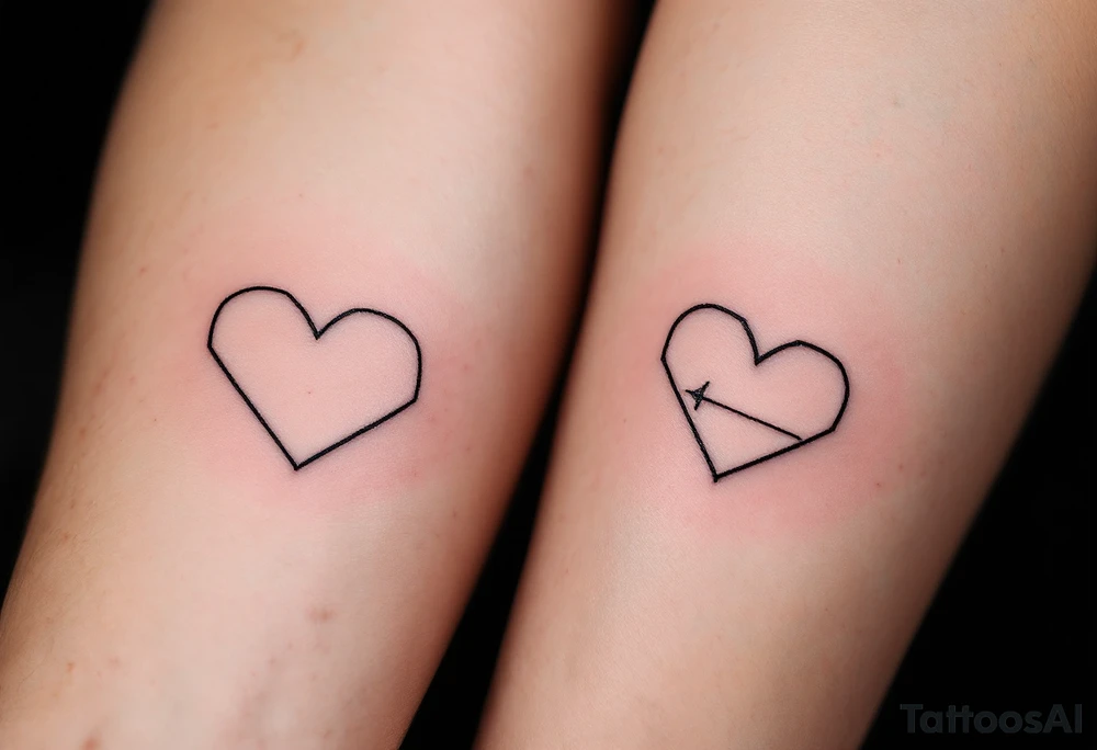 Matching minimalist black line heart tattoos symbolize the eternal bond between father and child. tattoo idea