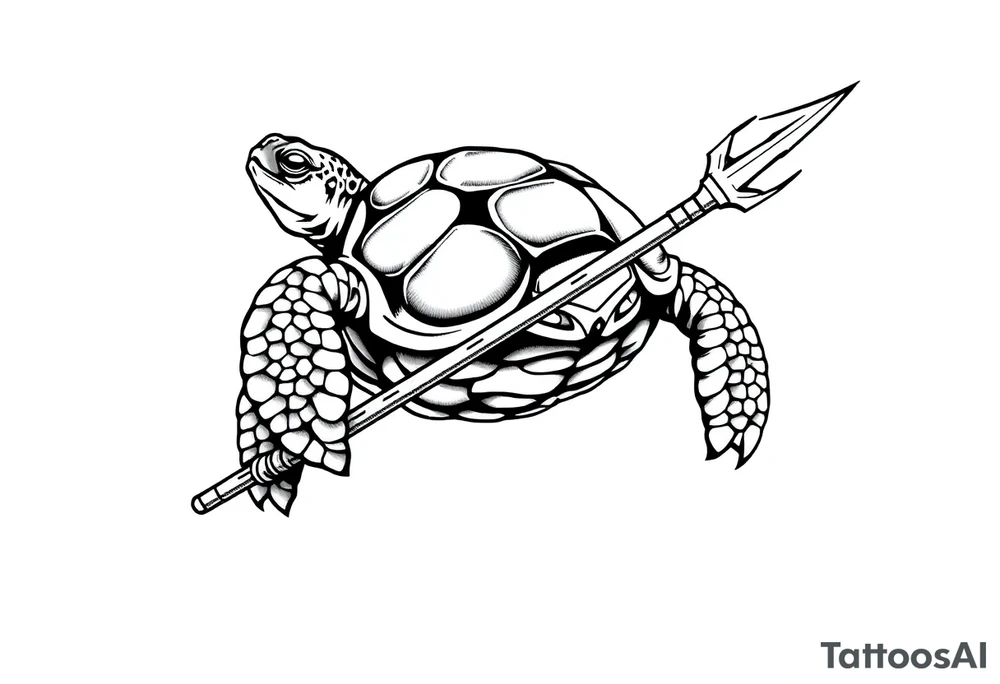 Turtle holding a trident tattoo idea