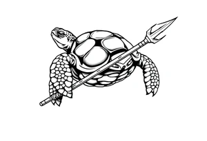 Turtle holding a trident tattoo idea