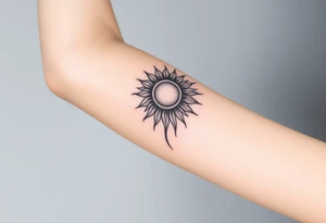 Shining Mystical sun with long  leaning sunflower sun tattoo idea