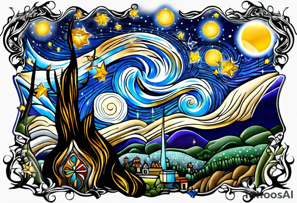 Starry night half sleeve tattoo idea