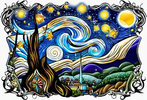 Starry night half sleeve tattoo idea