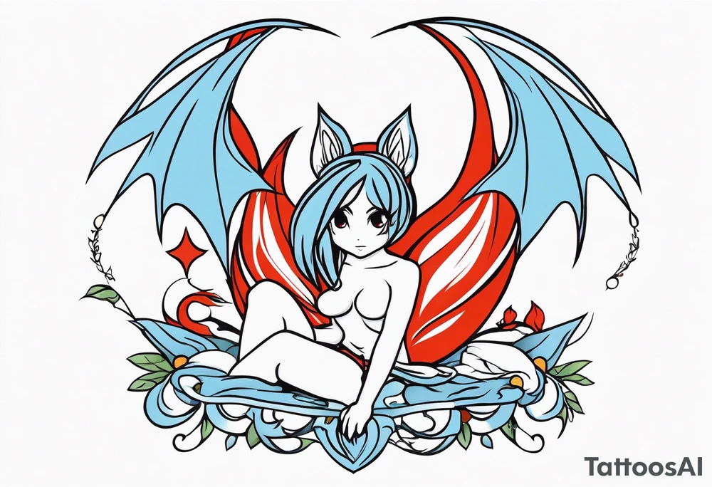 A fairy with a tail inspired by the logo of the show called Fairy Tail in a fetal position leaning in tattoo idea