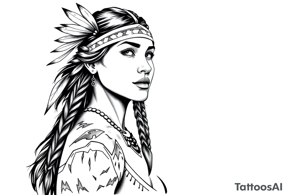 Female Native American side pose tattoo idea