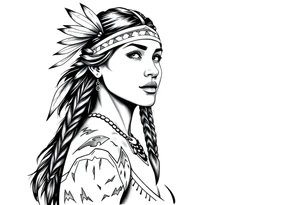Female Native American side pose tattoo idea