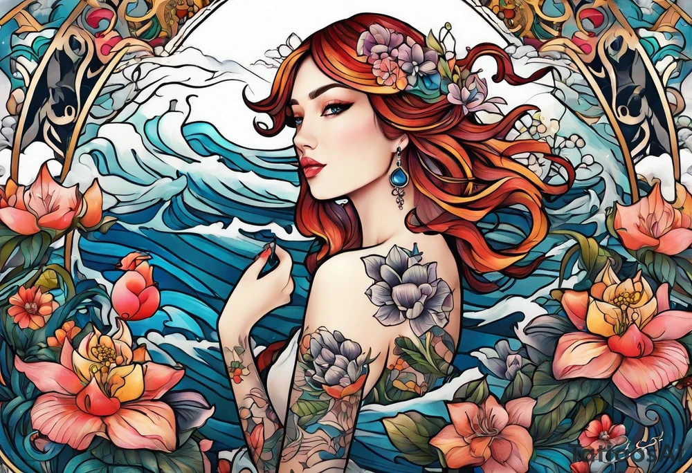 sea, flower tattoo idea