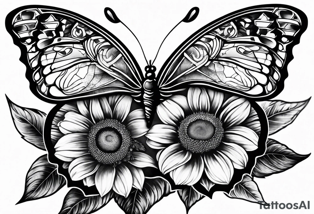 Half butterfly half sunflower tattoo idea