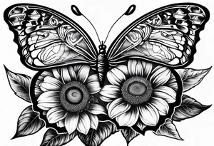 Half butterfly half sunflower tattoo idea