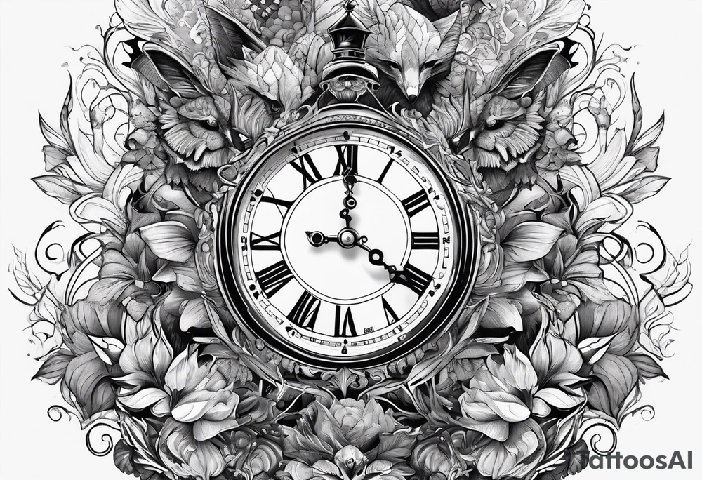 fight beasts in clock big tattoo idea