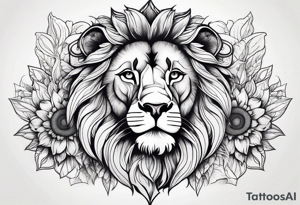 Lion top; sunflower bottom tattoo idea