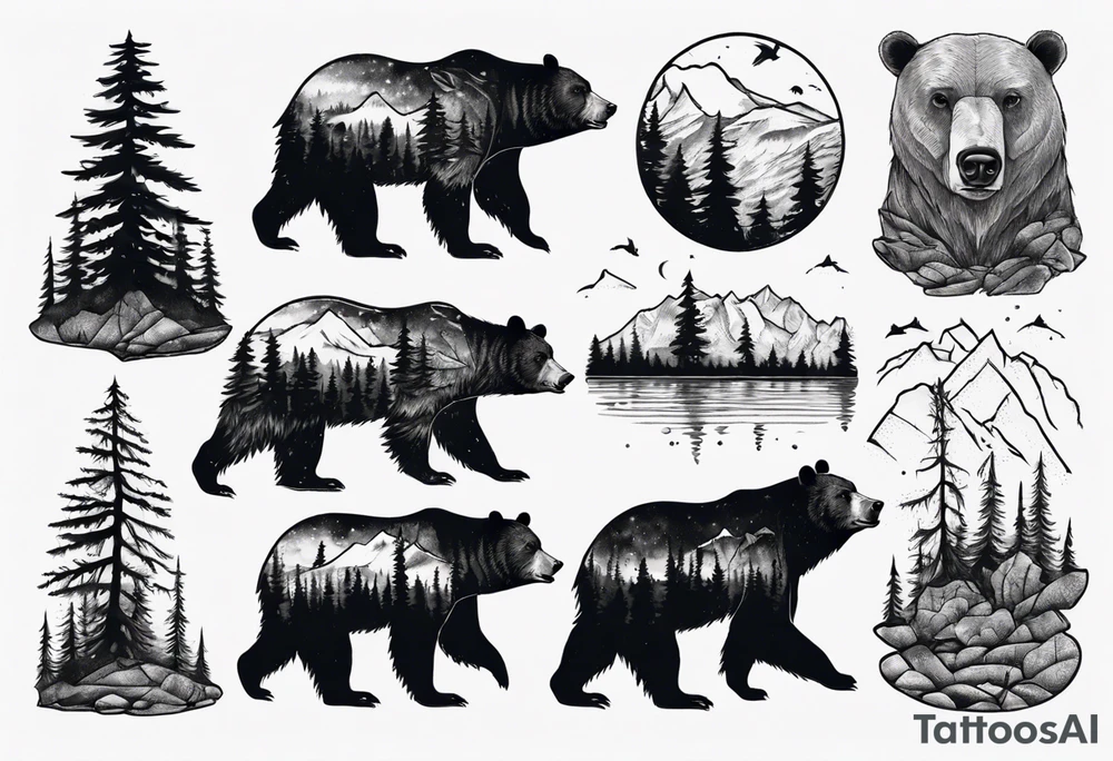 bear, forest, lake, appalachia, arm sleeve tattoo tattoo idea