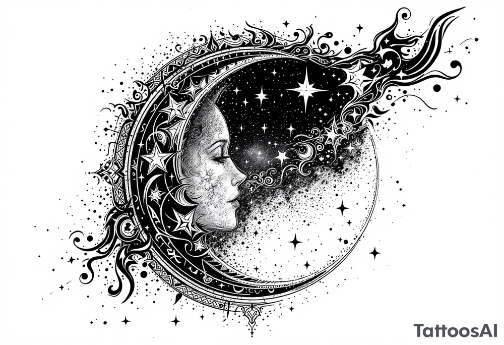 Moon and stars in sky tattoo idea