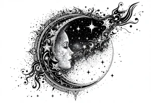 Moon and stars in sky tattoo idea