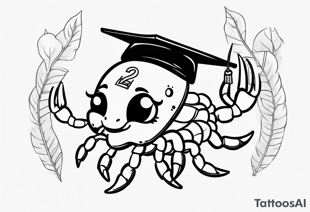 cute scorpion with a graduation cap with 2023 tattoo idea