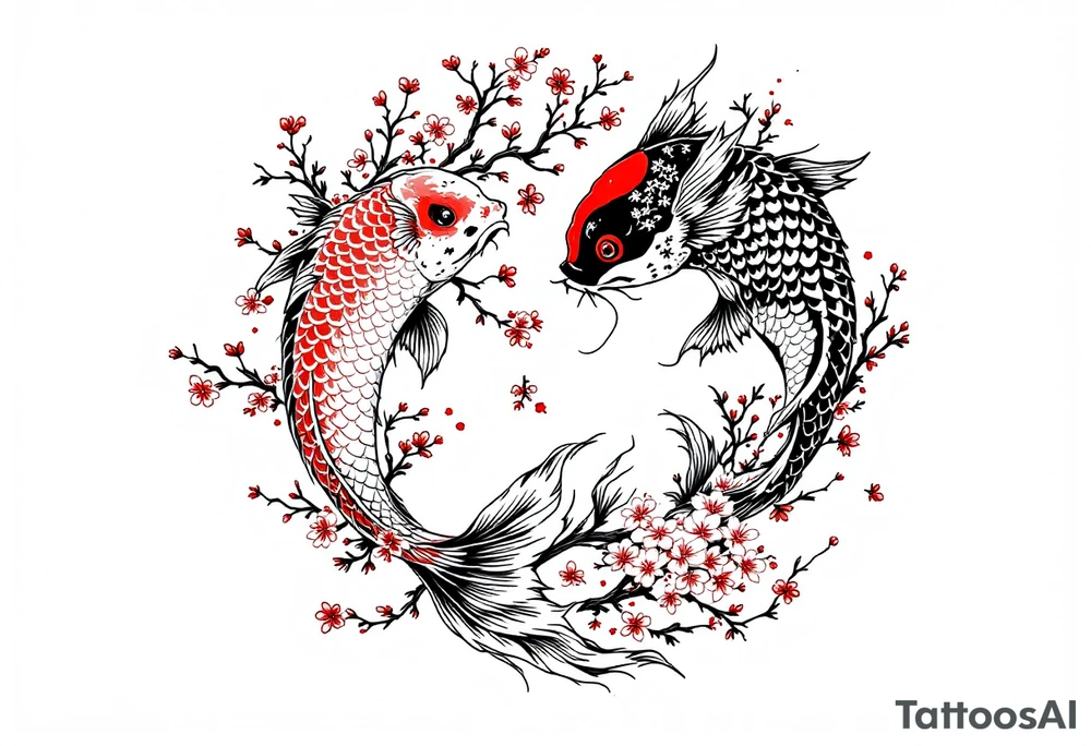 Yin Yang Koi fish, cherry blossom tree tattoo idea