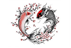 Yin Yang Koi fish, cherry blossom tree tattoo idea