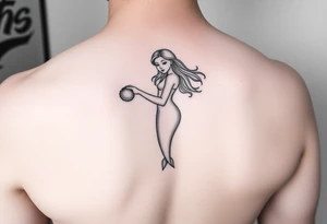 Mermaid tattoo full body soft face light grainy holding a shell in hand tattoo idea